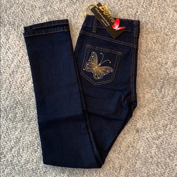 Dark denim jeans with Butterfly stitching - Picture 1 of 4